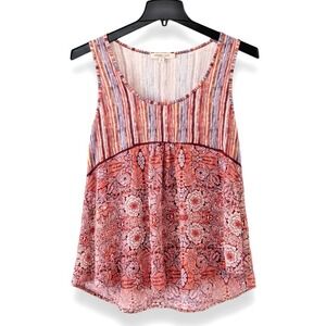 Living Doll Los Angeles Floral Striped Y2K Tank Top XL Pink Purple Red Orange‎